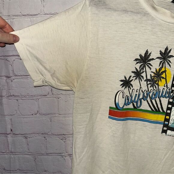 Vintage 1985 California Graphic T-Shirt Unisex M White Retro Beach Summer - Picture 2 of 9